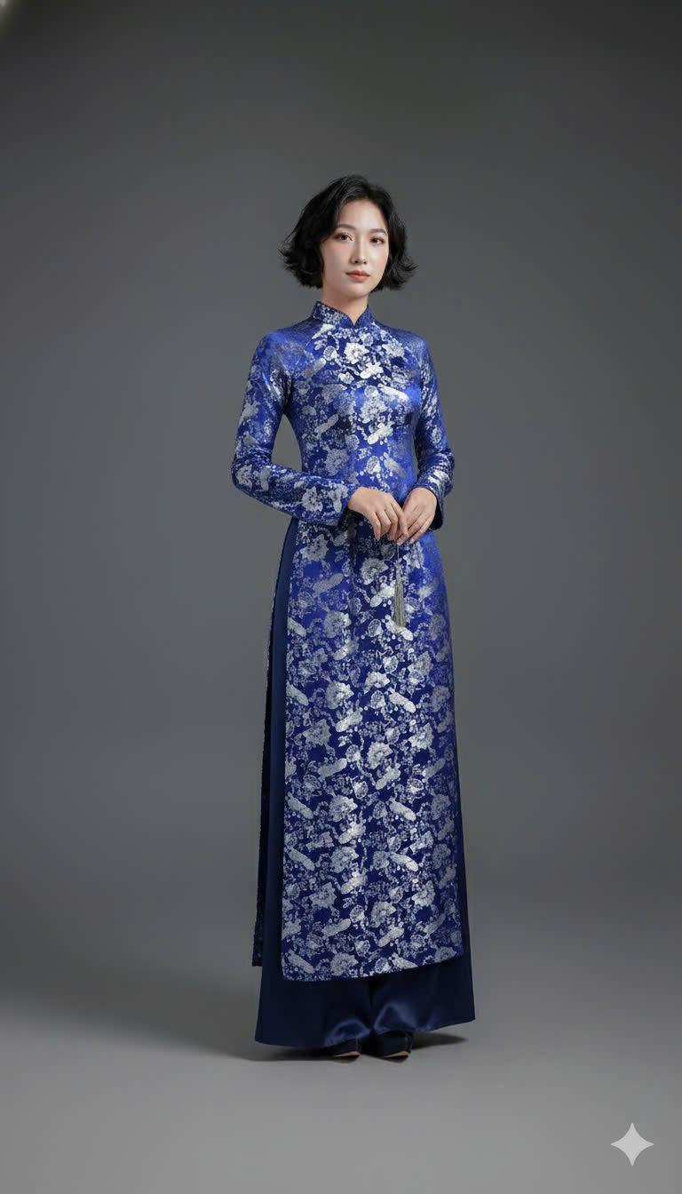 Brocade Ao Dai - Fan and Floral Pattern