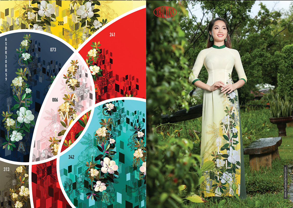 Made-to-measure ao dai by Mark&Vy using high quality, Thai Tuan fabric. Timeless, floral motif.
