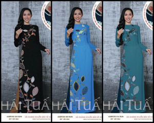 Made-to-measure ao dai by Mark&Vy using high quality, Thai Tuan fabric. Unique, stylized leaf motif.