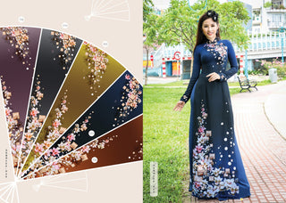 Made-to-measure ao dai by Mark&Vy using high quality, Thai Tuan fabric.  Pretty, flower blossom motif. - 219 Black / 2