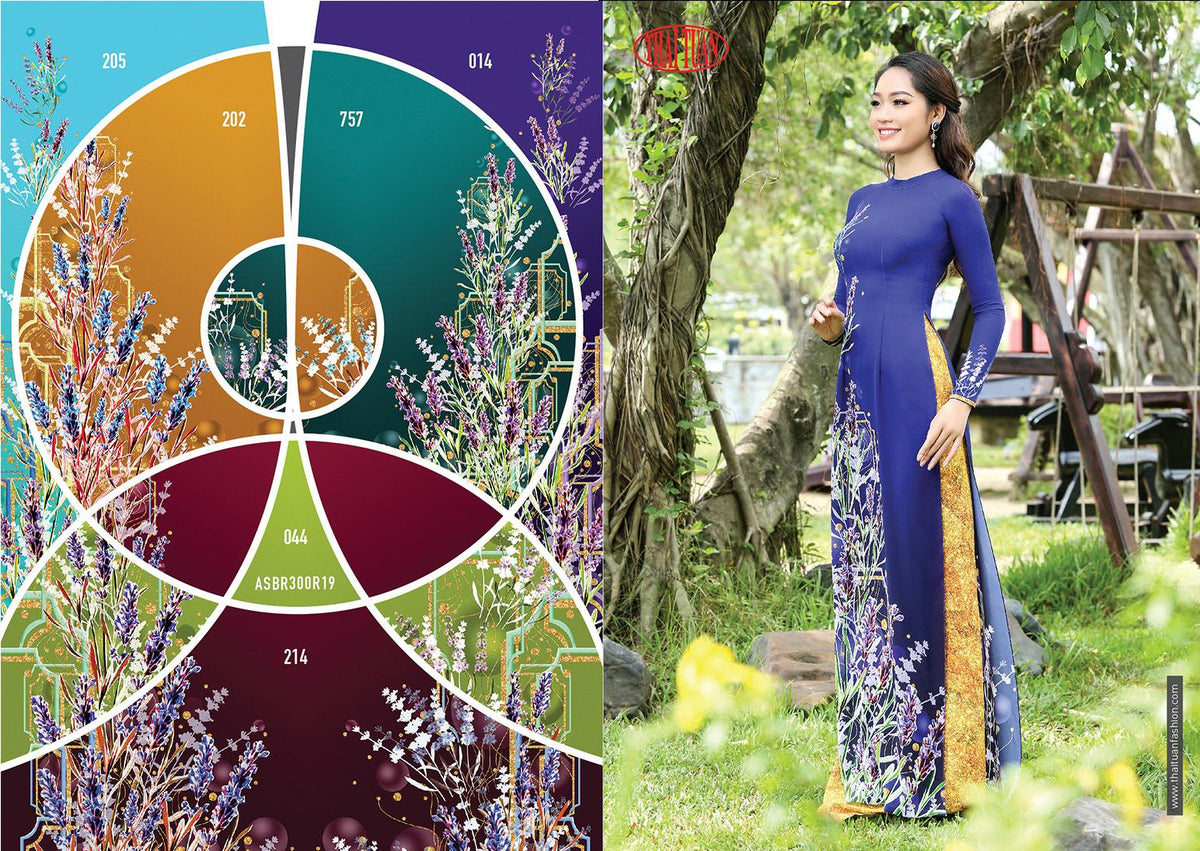 Made-to-measure ao dai by Mark&Vy using high quality, Thai Tuan fabric. Unique, floral motif.