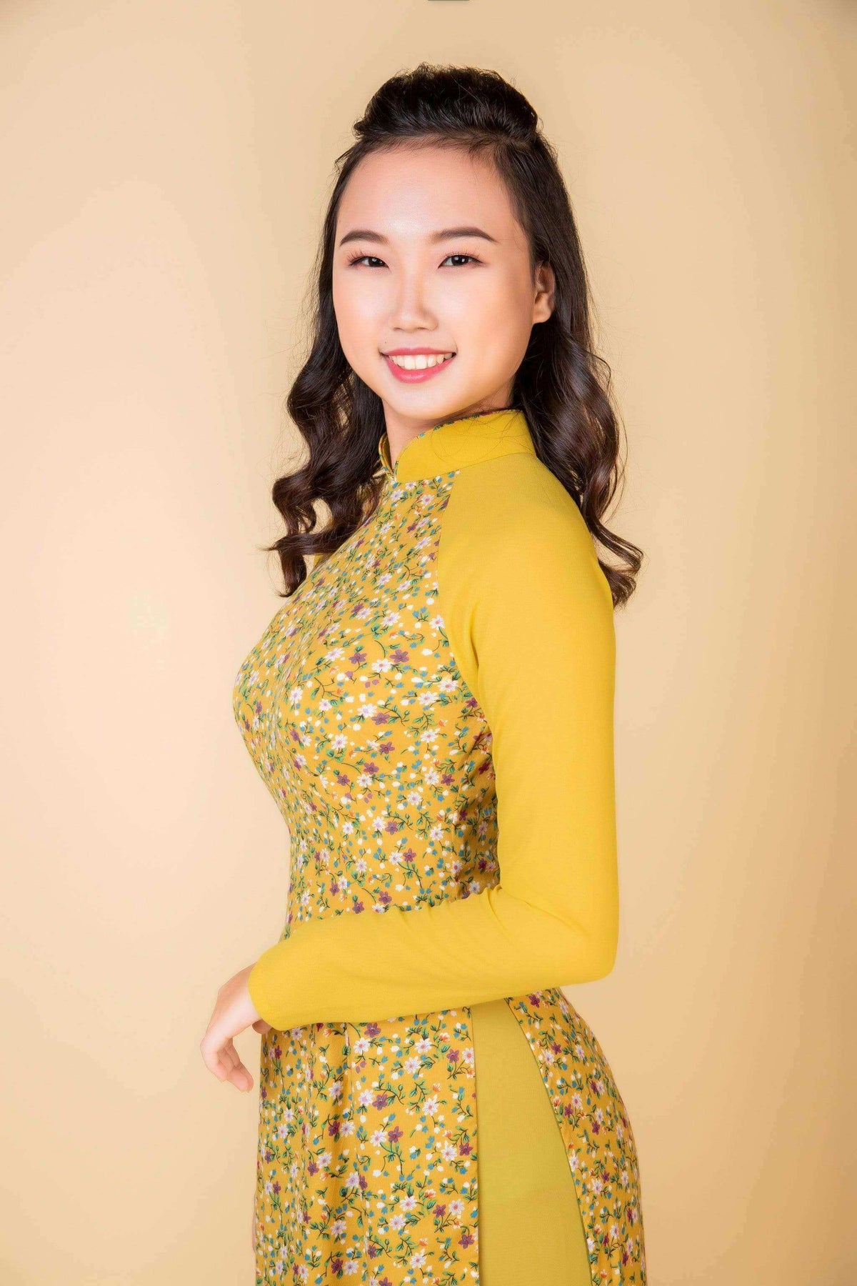 Mark&Vy Ao Dai ao dai dress Ao dai dress in Avocado color. Vietnamese dress, floral design OFA001AVOCADO