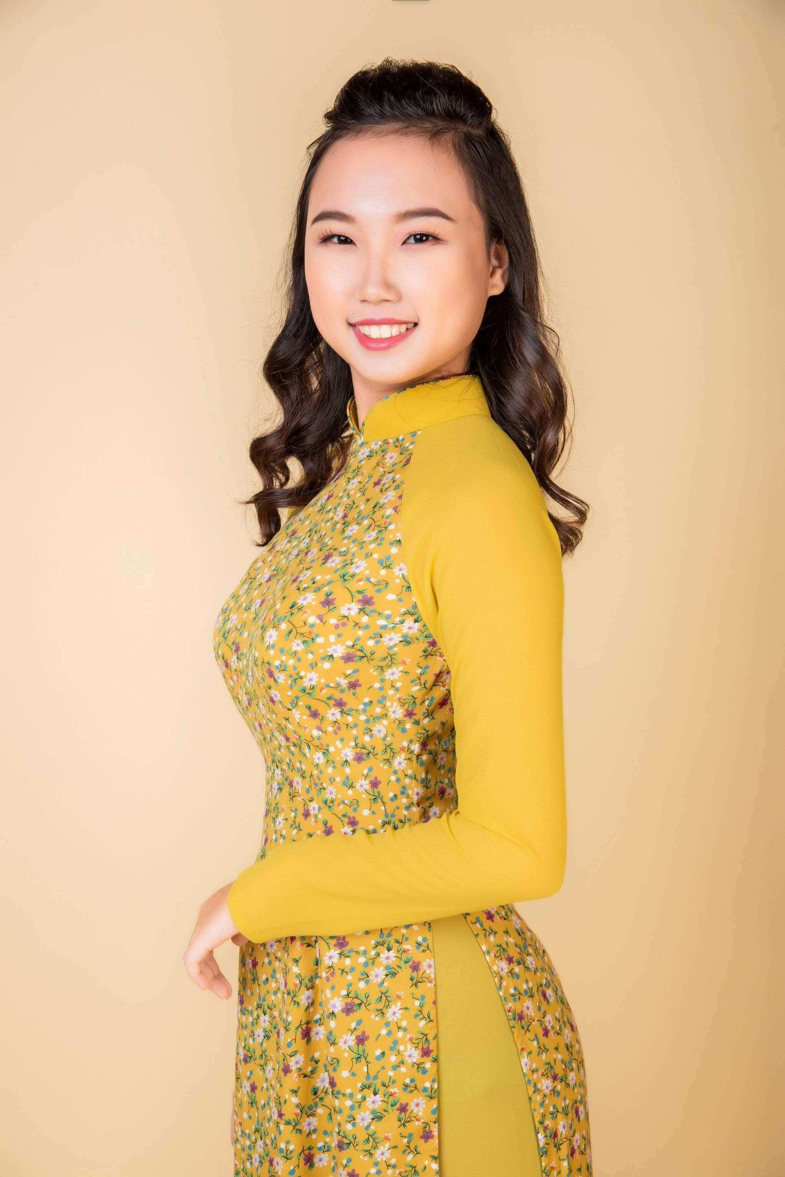 Mark&Vy Ao Dai ao dai dress Ao dai dress in Avocado color. Vietnamese dress, floral design OFA001AVOCADO