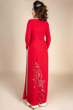 Mark&Vy Ao Dai ao dai dress ao dai; red, hand-painted Vietnamese dress. Made to measure. HAN001RED