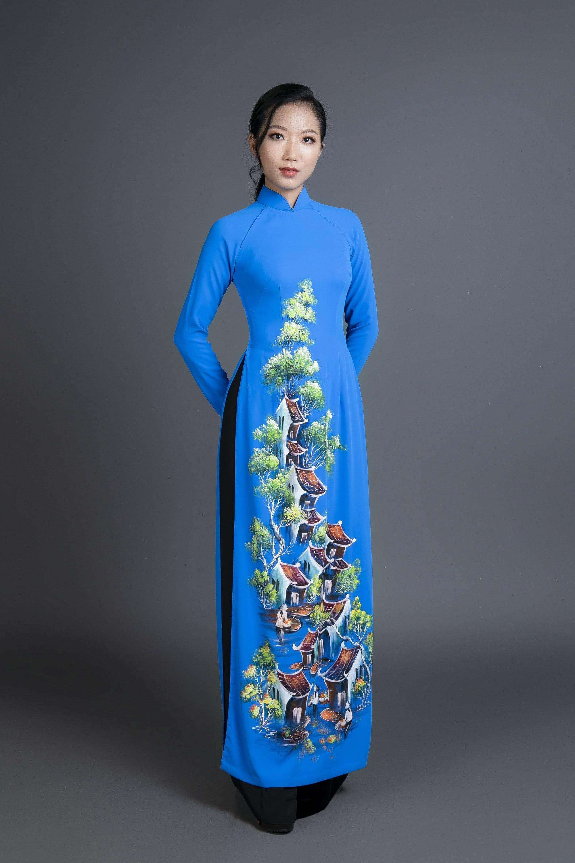 Only Sample US Size 4 - Ao dai Vietnam traditional dress in hand paint Only Sample US Size 4 - Ao dai Vietnam traditional dress in hand paint