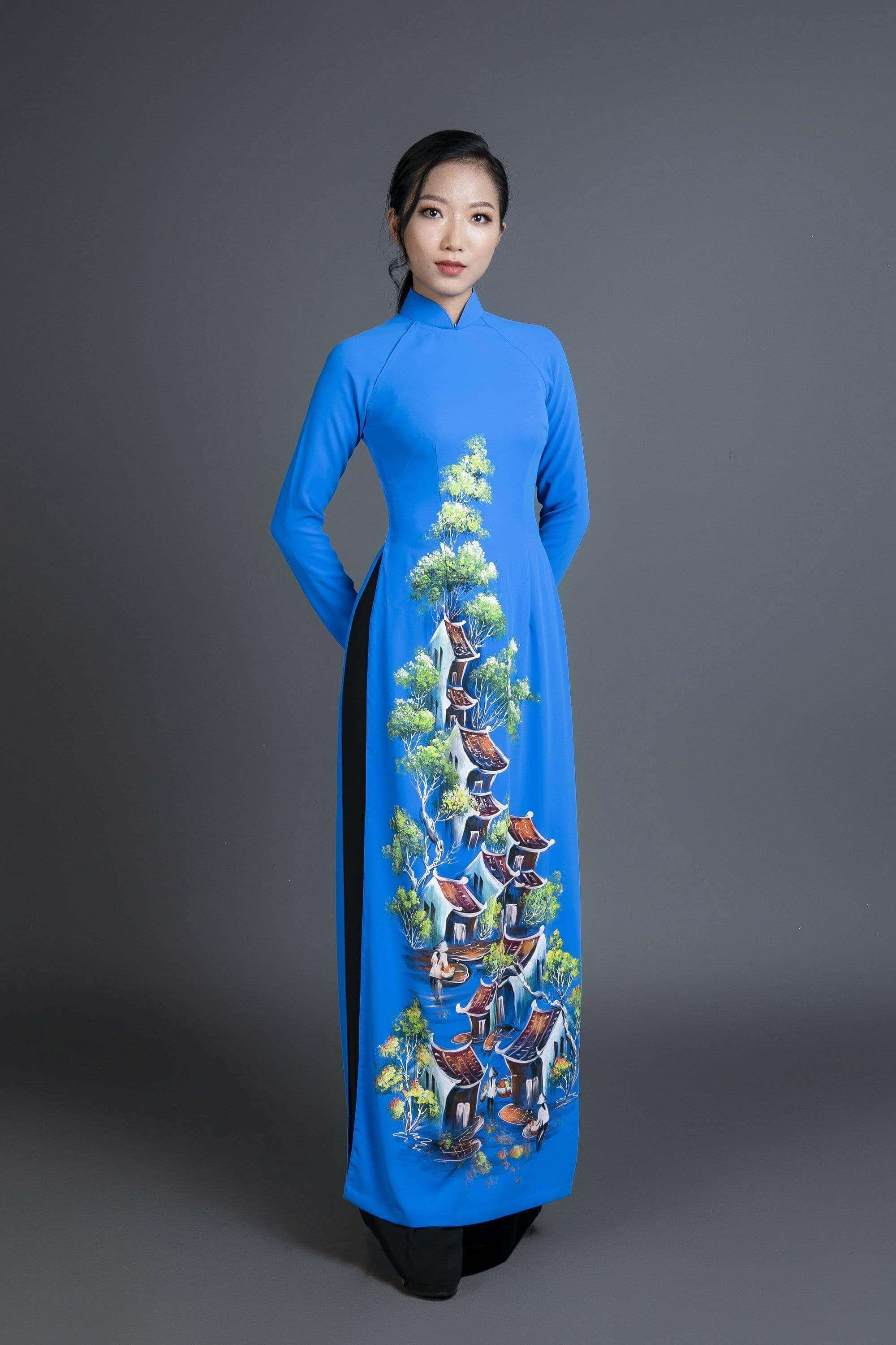 Buy Blue Ao Dai for Men, Hand Painted Vietnamese Traditional Long