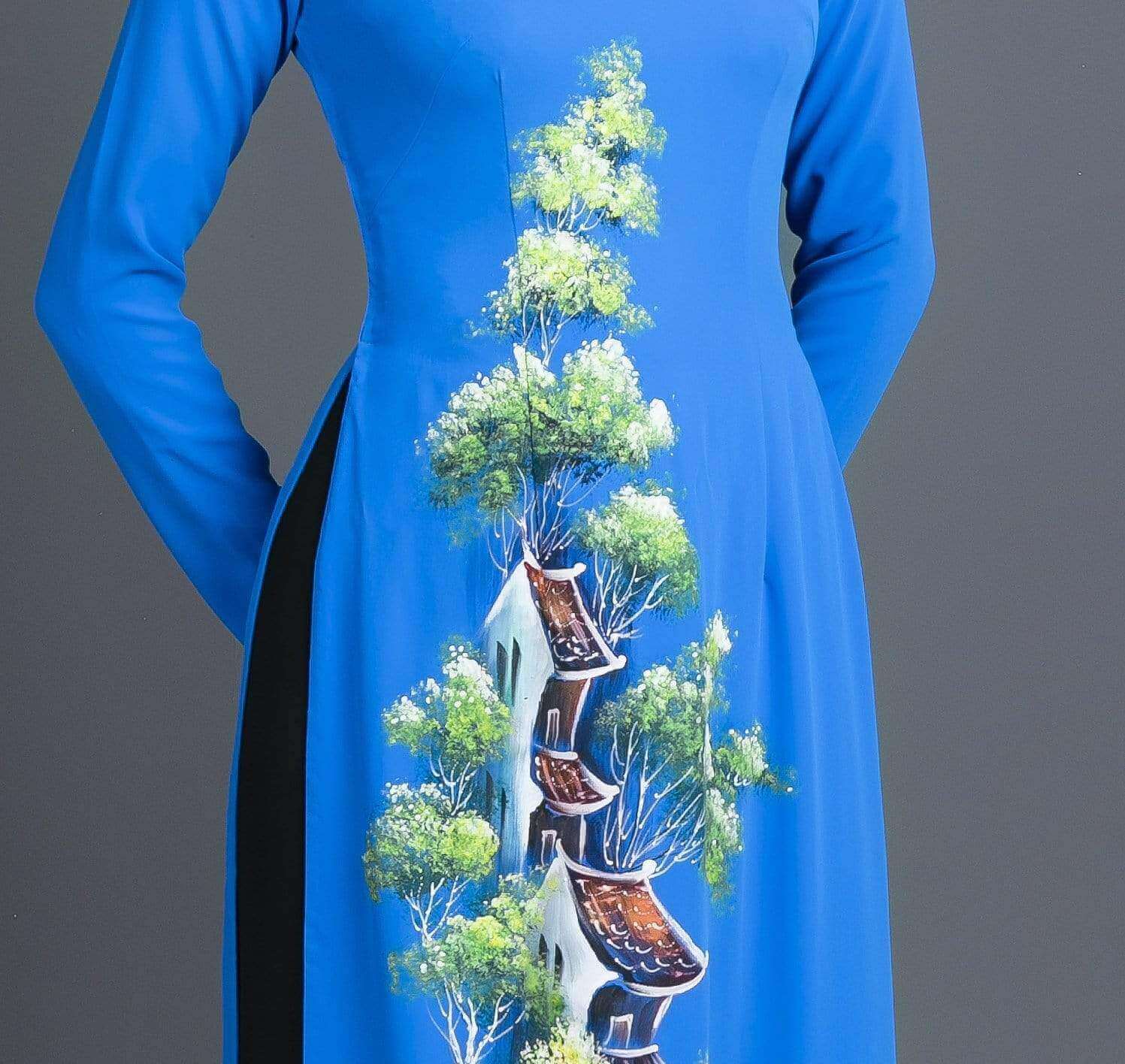 Only Sample US Size 4 - Ao dai Vietnam traditional dress in hand paint - Mark&Vy Ao Dai Only Sample US Size 4 - Ao dai Vietnam traditional dress in hand paint - Mark&Vy Ao Dai