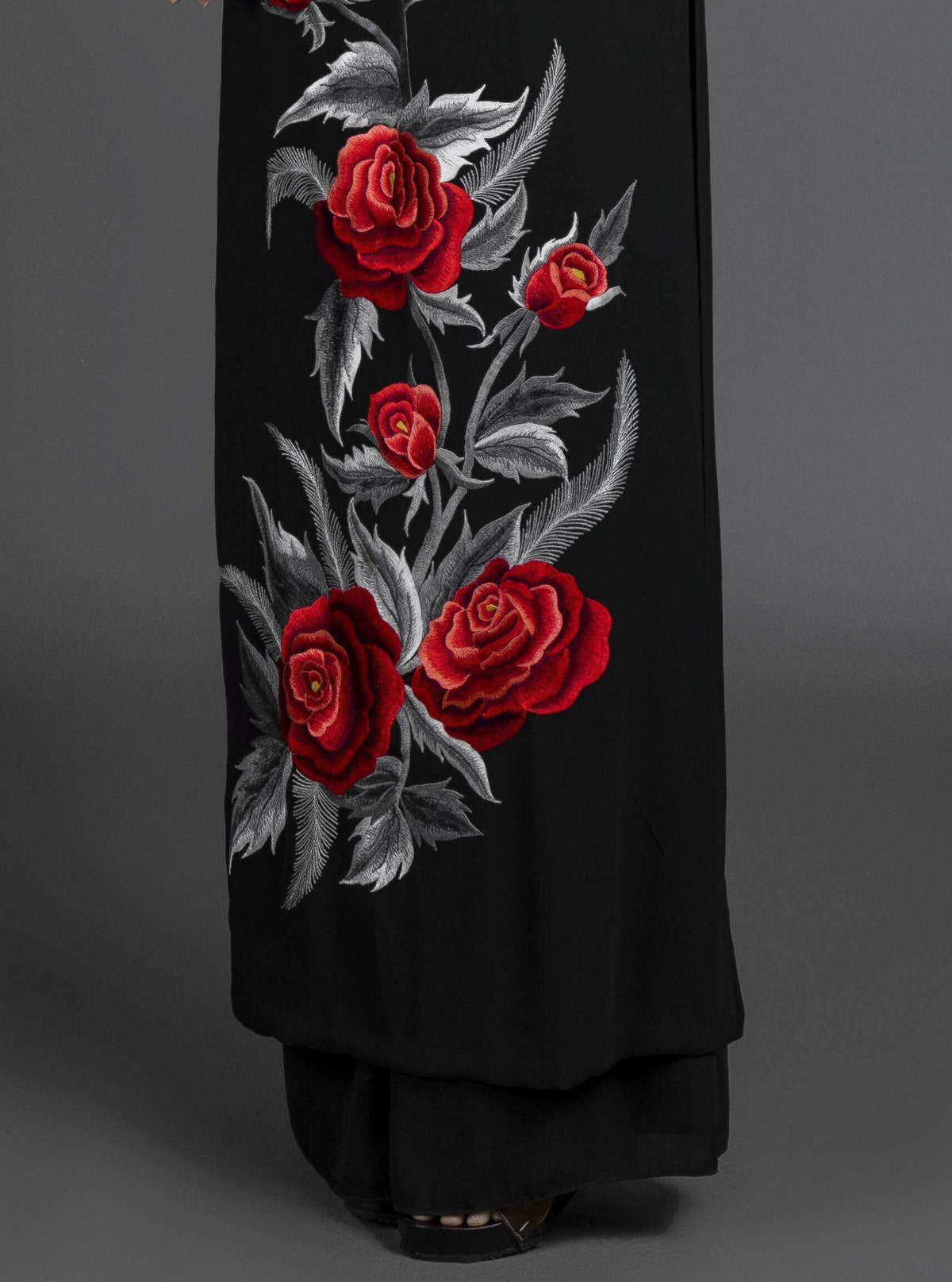 Mark&Vy Ao Dai ao dai dress Ao dai, Vietnamese traditional dress. Black silk dress with stunning embroidered, rose motif. EMB005BLACK