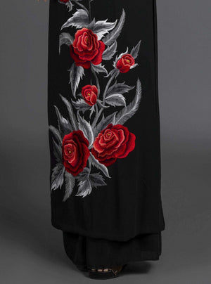 Mark&Vy Ao Dai ao dai dress Ao dai, Vietnamese traditional dress. Black silk dress with stunning embroidered, rose motif. EMB005BLACK