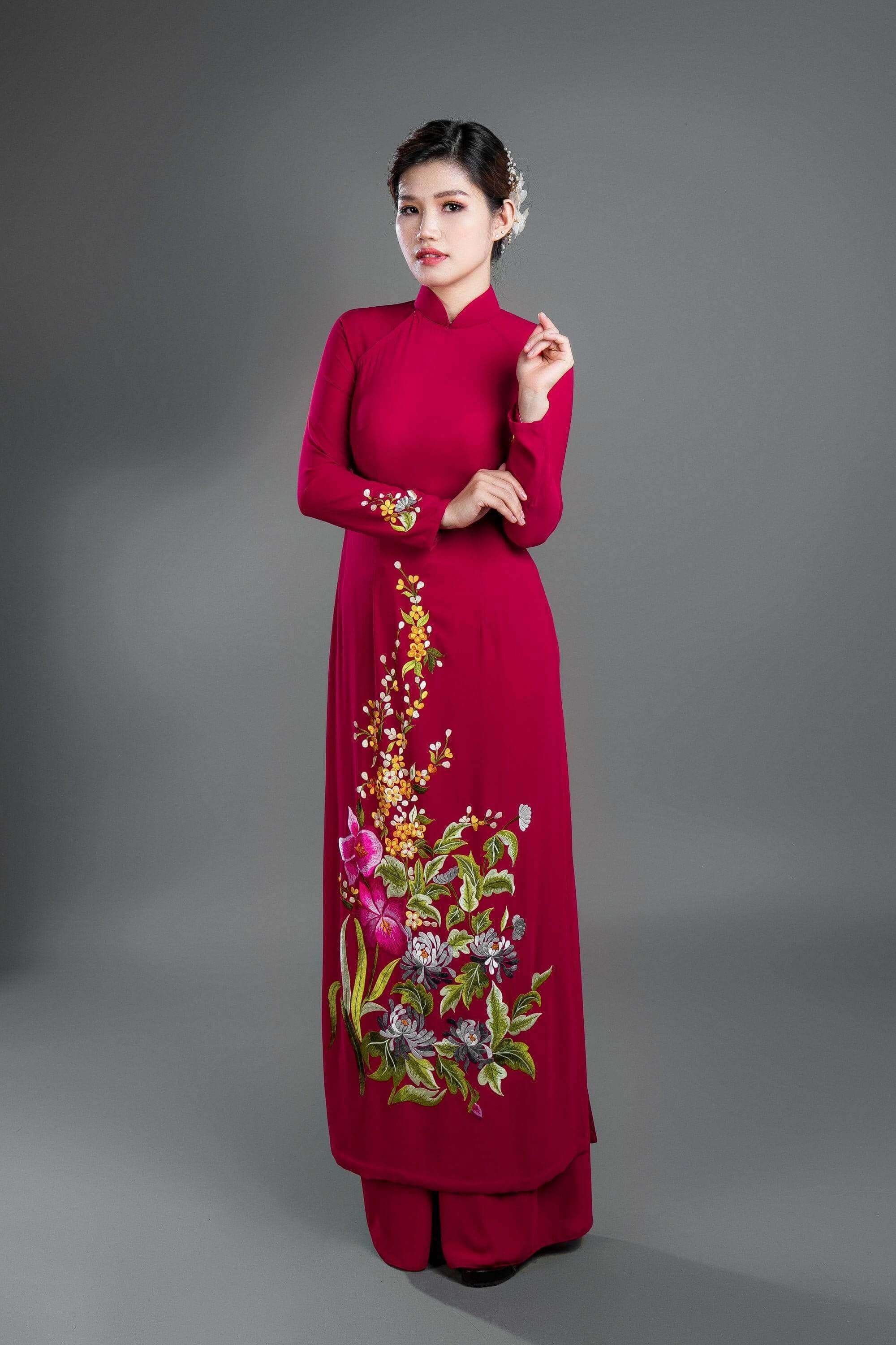 Custom made Vietnamese ao dai dress in yellow with embroidered, peacoc -  Mark&Vy Ao Dai