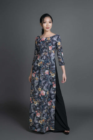 Mark&Vy Ao Dai ao dai dress Gray silk ao dai. Vietnamese traditional dress. Custom fit. OFA005GREY