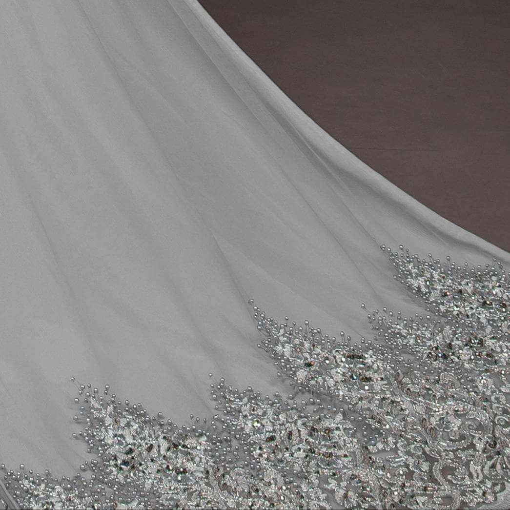 Mark&Vy Ao Dai ao dai dress Grey Wedding ao dai with long train. Beautiful lace and hand beading