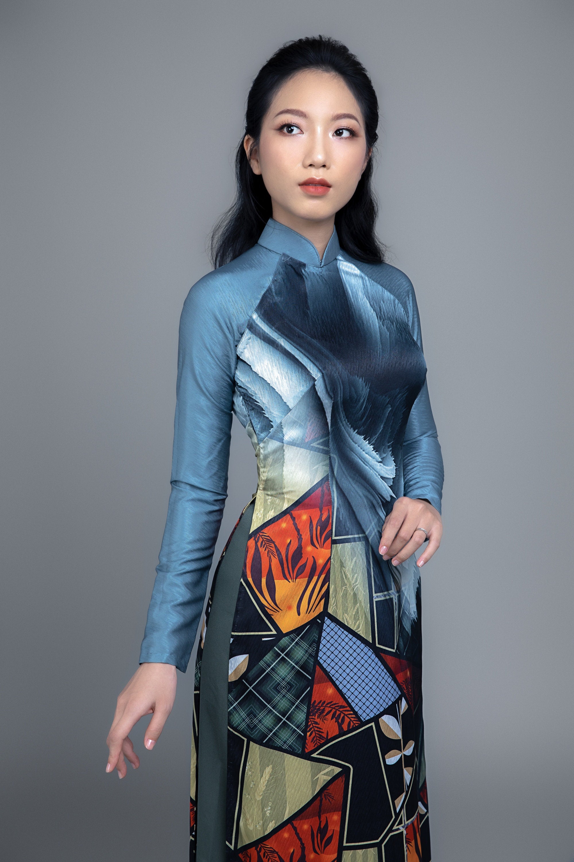 Black Ao Dai Vietnamese Lua My Silk Long Dress with Matching Pants G79