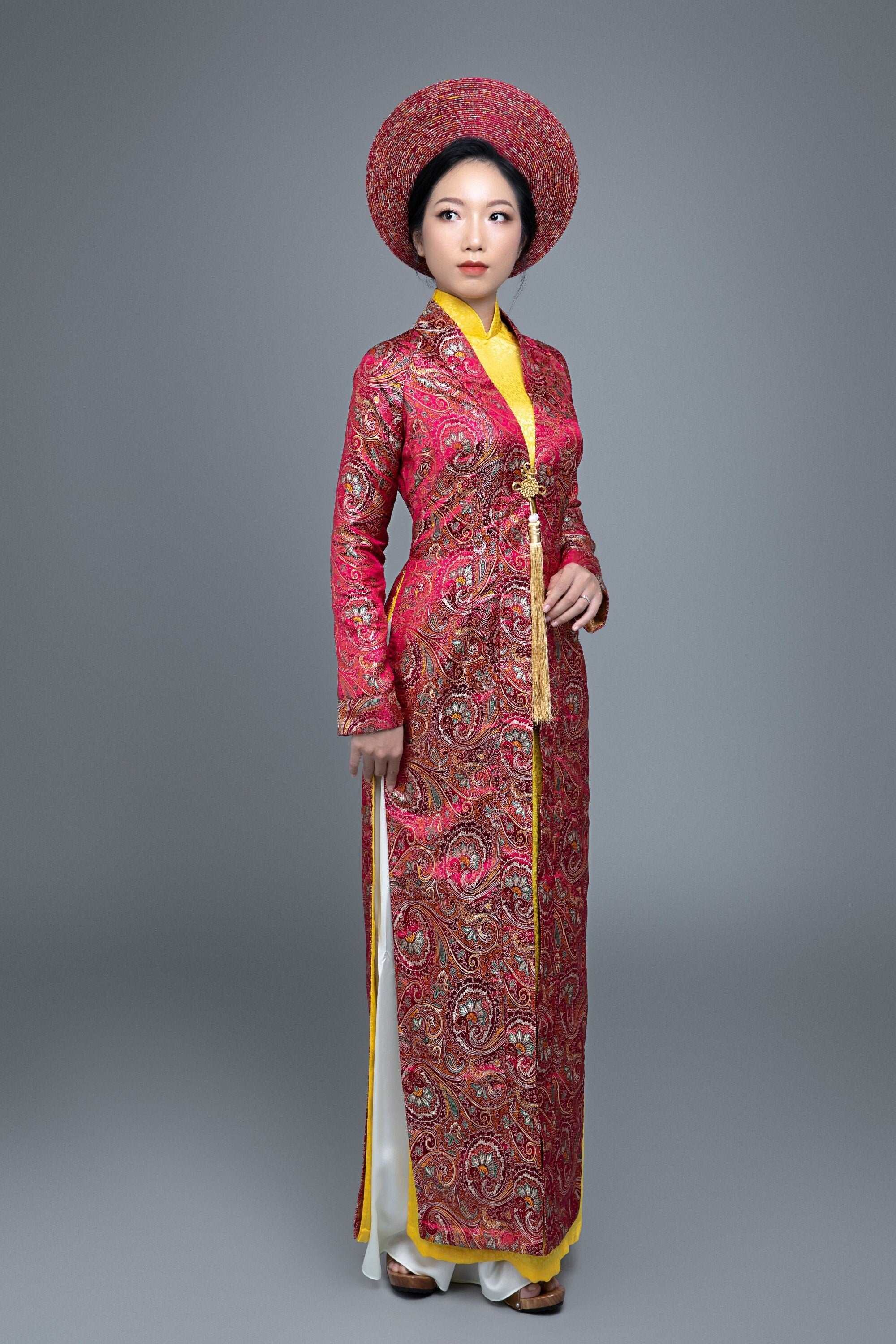 Áo Dài Nhung Màu đỏ Pre Made Ao Dai Vietnam Black Pants Included Vietnamese  Long Dressnhu003 -  Canada