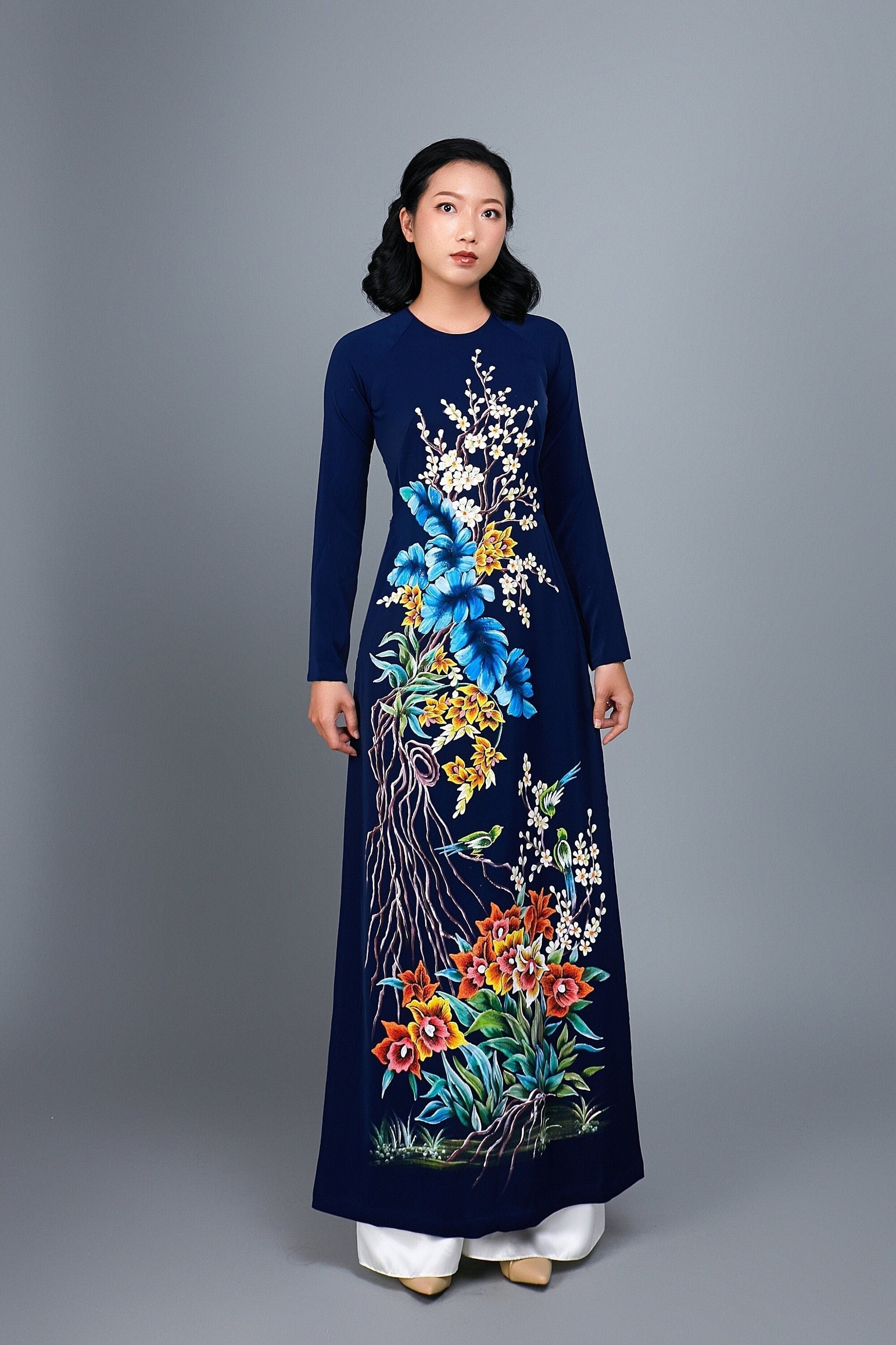 Buy Vietnamese Women Ao Dai Dress With Pants, Custom Size, 3D Imprinted  Silk Fabric, Assorted Colors Áo Dài Lụa 3D, Đặt May Theo Số Đo Online in  India 