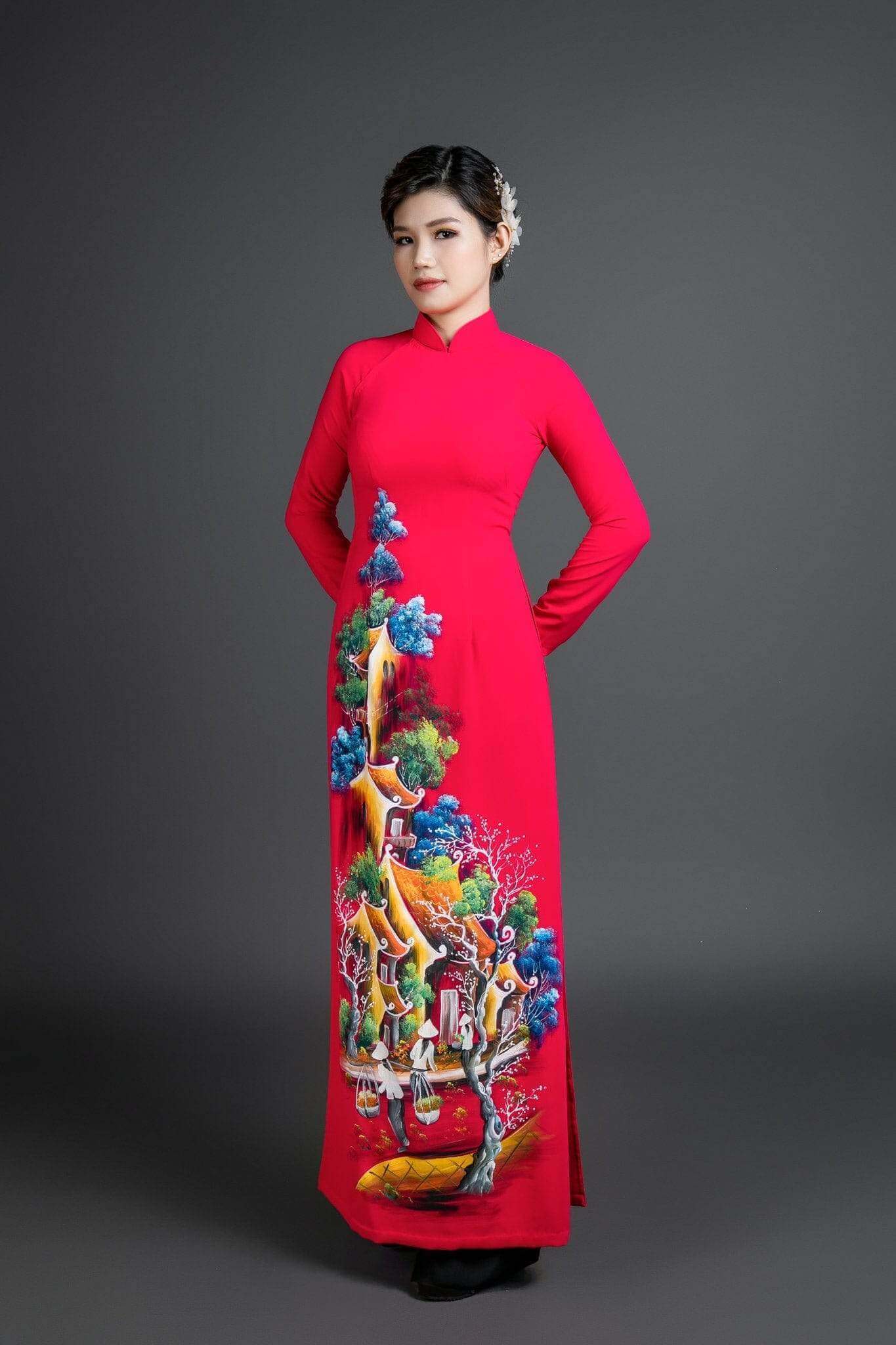 Mark&Vy Ao Dai ao dai dress Pink Ao Dai Vietnam traditional dress in hand painted silk HAN005PINK