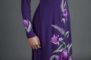 Mark&Vy Ao Dai Dresses (Ao Dai) Purple Ao Dai Vietnam dress. Embroidered silk, tradititional Vietnamese long tunic dress. EMB005PURPLE