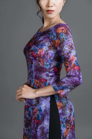 Mark&Vy Ao Dai Dresses (Ao Dai) Purple silk ao dai. Vietnamese traditional dress. Custom fit. OFA006PURPLE
